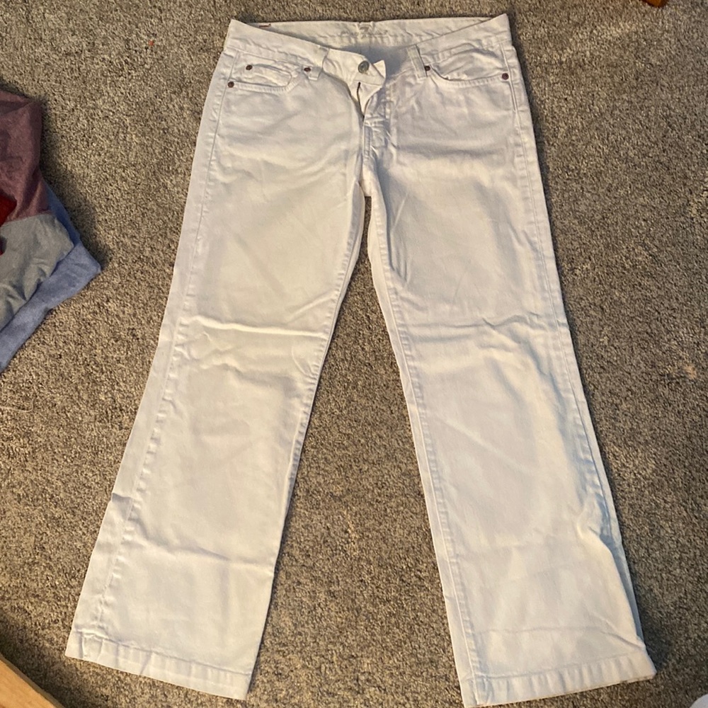 7 For All Mankind White Cropped Pants. Wide leg.